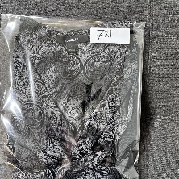 Express Y2K Shirt Womens Small Sheer Mico Mesh Damask Pattern Goth Babydoll Top - Picture 5 of 6